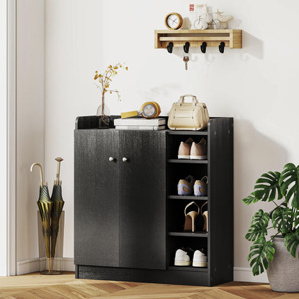 Shoe Storage Cabinet with Adjustable Shelves - Black