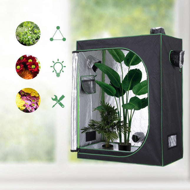 Hydroponic Indoor Plant Grow Tent Canopy 120x60x150cm 600D Oxford Reflective Mylar - Green