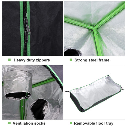 Hydroponic Indoor Plant Grow Tent Canopy 120x60x150cm 600D Oxford Reflective Mylar - Green