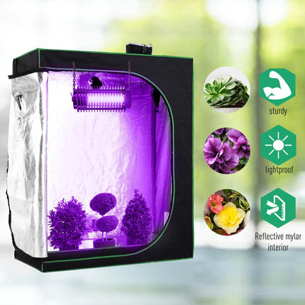 Hydroponic Indoor Plant Grow Tent Canopy 120x60x150cm 600D Oxford Reflective Mylar - Green