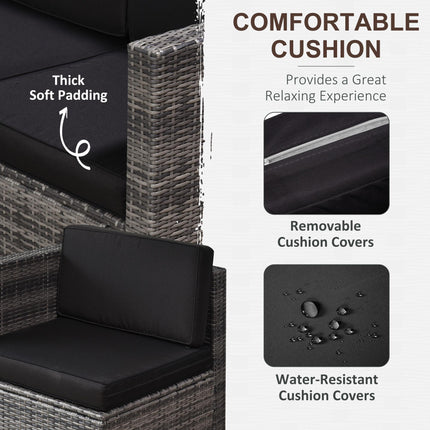6-Seater Rattan Sofa Furniture Set W/ Cushions, Steel Frame-Grey