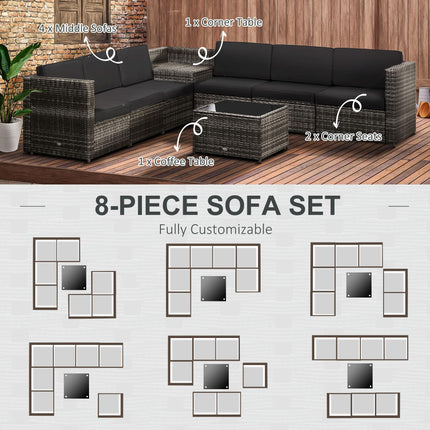 6-Seater Rattan Sofa Furniture Set W/ Cushions, Steel Frame-Grey