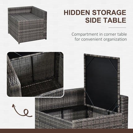 6-Seater Rattan Sofa Furniture Set W/ Cushions, Steel Frame-Grey