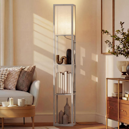 4-Tier Floor Lamp with Storage Shelves for Living Room, Bedroom, Office - Oak