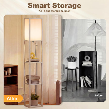 4-Tier Floor Lamp with Storage Shelves for Living Room, Bedroom, Office - Oak