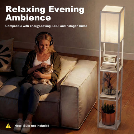 4-Tier Floor Lamp with Storage Shelves for Living Room, Bedroom, Office - Oak