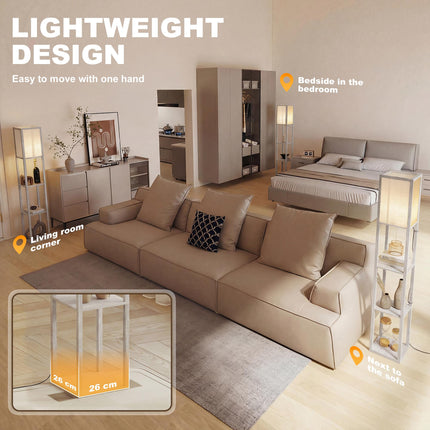 4-Tier Floor Lamp with Storage Shelves for Living Room, Bedroom, Office - Oak