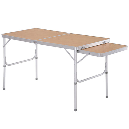4ft Folding Portable Outdoor Table with Pull-Out Side Table Aluminium Frame - Silver