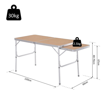 4ft Folding Portable Outdoor Table with Pull-Out Side Table Aluminium Frame - Silver