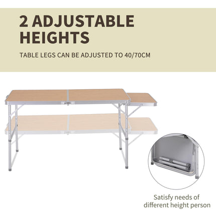 4ft Folding Portable Outdoor Table with Pull-Out Side Table Aluminium Frame - Silver