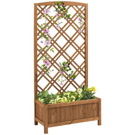 Garden Planter with Trellis, Wooden Raised Bed for Garden with Lattice Trellis for Vegetables, Herbs and Flowers, Brown