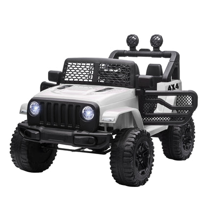12V Battery-Powered Kids Electric Ride-On Off-Road Truck with 2 Motors, Remote Control, Horn & Lights for Ages 3-6 - White