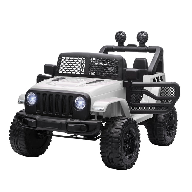 12V Battery-Powered Kids Electric Ride-On Off-Road Truck with 2 Motors, Remote Control, Horn & Lights for Ages 3-6 - White