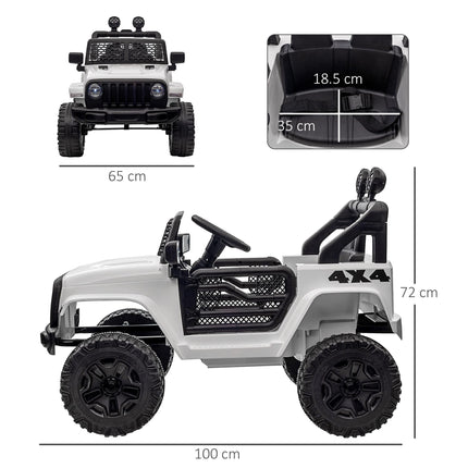 12V Battery-Powered Kids Electric Ride-On Off-Road Truck with 2 Motors, Remote Control, Horn & Lights for Ages 3-6 - White