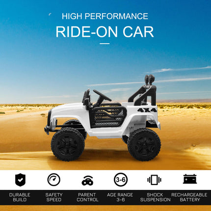12V Battery-Powered Kids Electric Ride-On Off-Road Truck with 2 Motors, Remote Control, Horn & Lights for Ages 3-6 - White