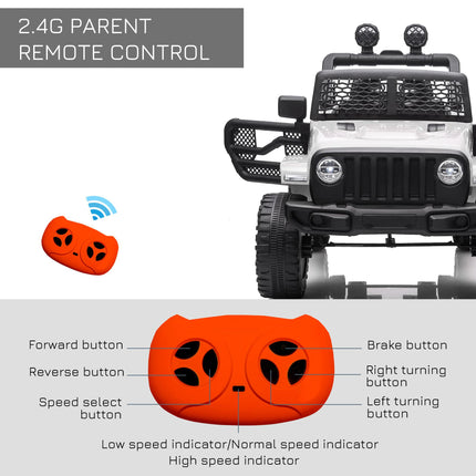 12V Battery-Powered Kids Electric Ride-On Off-Road Truck with 2 Motors, Remote Control, Horn & Lights for Ages 3-6 - White