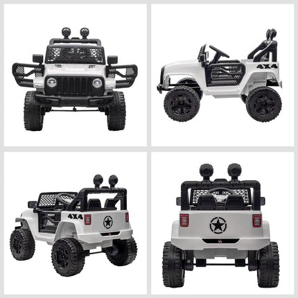 12V Battery-Powered Kids Electric Ride-On Off-Road Truck with 2 Motors, Remote Control, Horn & Lights for Ages 3-6 - White