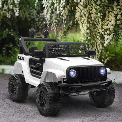 12V Battery-Powered Kids Electric Ride-On Off-Road Truck with 2 Motors, Remote Control, Horn & Lights for Ages 3-6 - White