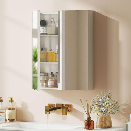 Wall Mounted Bathroom Mirror Cabinet with Adjustable Shelves - White