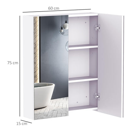Wall Mounted Bathroom Mirror Cabinet with Adjustable Shelves - White