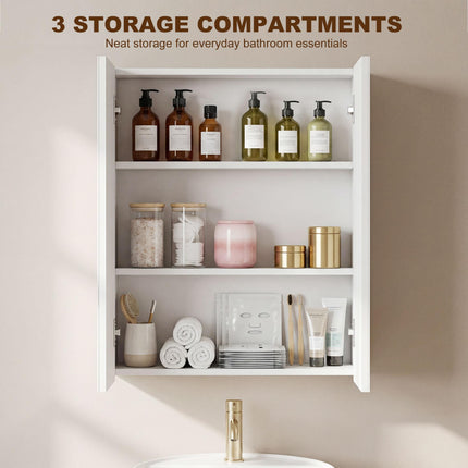 Wall Mounted Bathroom Mirror Cabinet with Adjustable Shelves - White