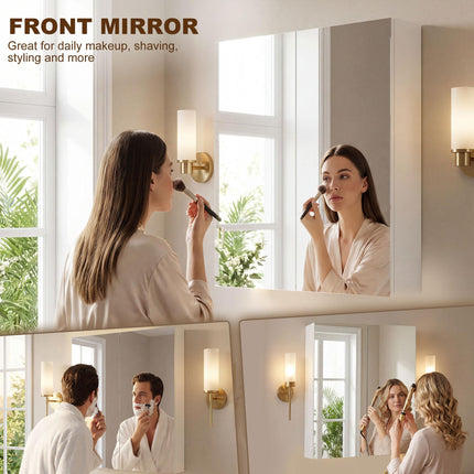 Wall Mounted Bathroom Mirror Cabinet with Adjustable Shelves - White