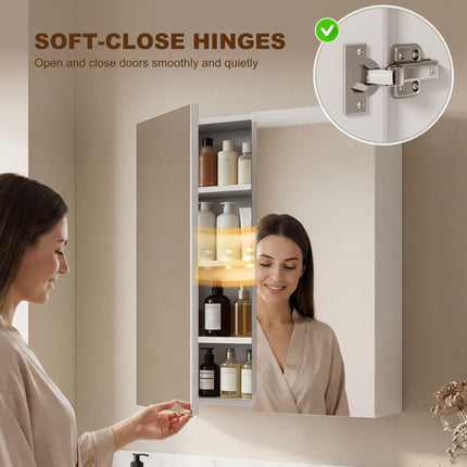 Wall Mounted Bathroom Mirror Cabinet with Adjustable Shelves - White