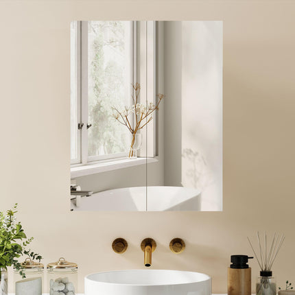 Wall Mounted Bathroom Mirror Cabinet with Adjustable Shelves - White