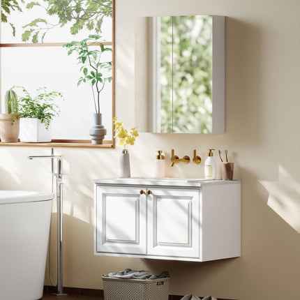Wall Mounted Bathroom Mirror Cabinet with Adjustable Shelves - White
