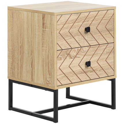 Two-Drawer Bedside Table Nightstand with Zig-Zag Design - Black
