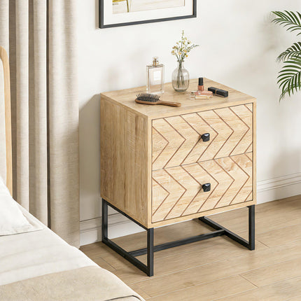 Two-Drawer Bedside Table Nightstand with Zig-Zag Design - Black