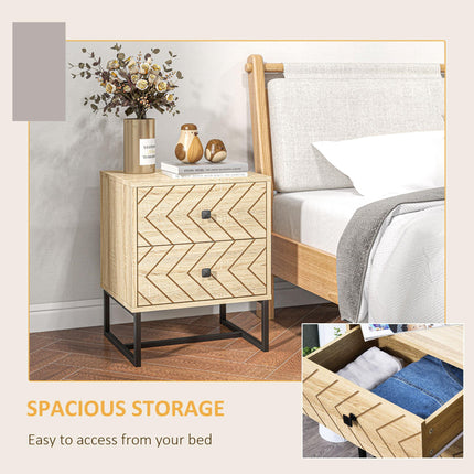 Two-Drawer Bedside Table Nightstand with Zig-Zag Design - Black