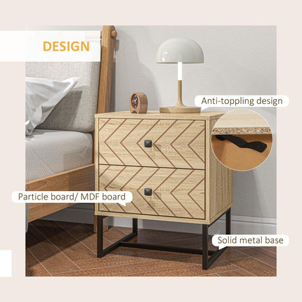Two-Drawer Bedside Table Nightstand with Zig-Zag Design - Black