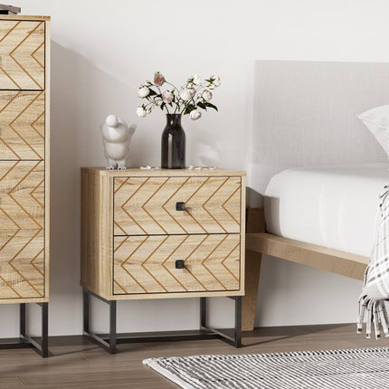 Two-Drawer Bedside Table Nightstand with Zig-Zag Design - Black