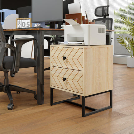 Two-Drawer Bedside Table Nightstand with Zig-Zag Design - Black