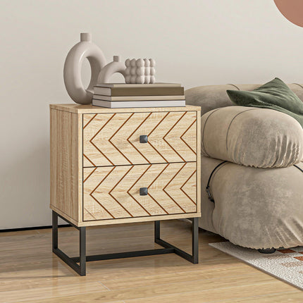 Two-Drawer Bedside Table Nightstand with Zig-Zag Design - Black