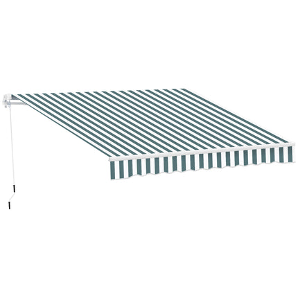 Retractable Garden Patio Awning Canopy with Manual Crank for Sun Protection - Green and White