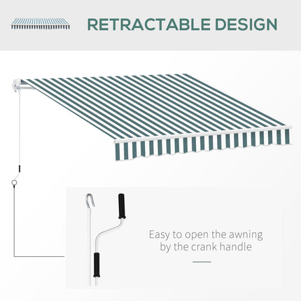Retractable Garden Patio Awning Canopy with Manual Crank for Sun Protection - Green and White