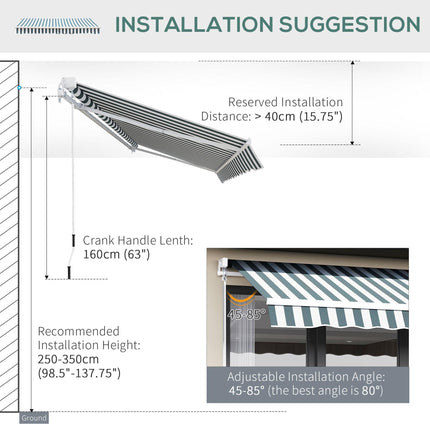 Retractable Garden Patio Awning Canopy with Manual Crank for Sun Protection - Green and White
