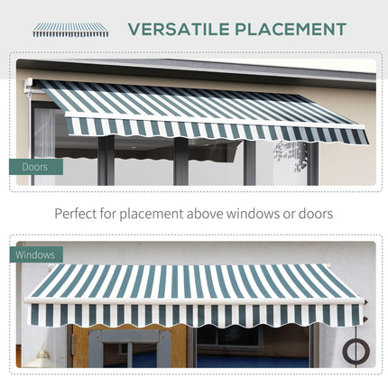 Retractable Garden Patio Awning Canopy with Manual Crank for Sun Protection - Green and White