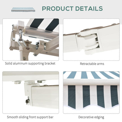 Retractable Garden Patio Awning Canopy with Manual Crank for Sun Protection - Green and White