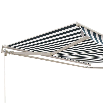 Retractable Garden Patio Awning Canopy with Manual Crank for Sun Protection - Green and White