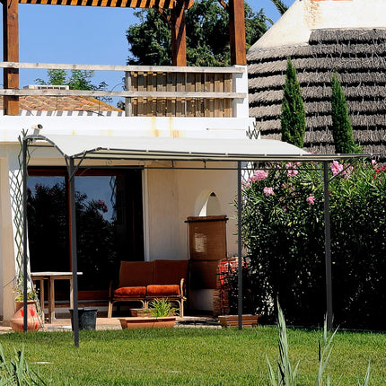 3 Metre Metal Pergola with Extendable Canopy - Cream White