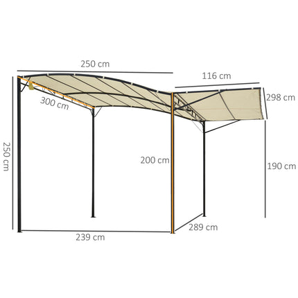 3 Metre Metal Pergola with Extendable Canopy - Cream White