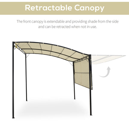 3 Metre Metal Pergola with Extendable Canopy - Cream White