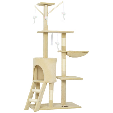 Multi-Level Cat Tree with Scratching Post, Ladder, Cat House, Beige