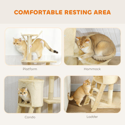 Multi-Level Cat Tree with Scratching Post, Ladder, Cat House, Beige