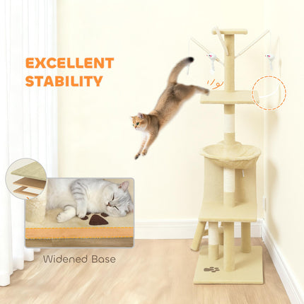Multi-Level Cat Tree with Scratching Post, Ladder, Cat House, Beige
