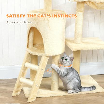 Multi-Level Cat Tree with Scratching Post, Ladder, Cat House, Beige