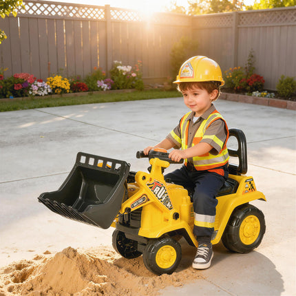 NO POWER 3-in-1 Ride On Toy Bulldozer Digger Tractor Pulling Cart - Yellow